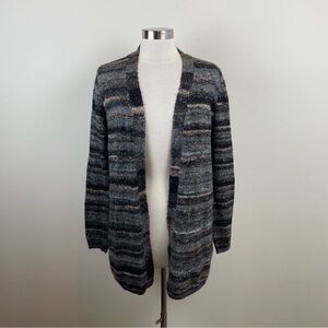 Natural Reflections Gray Black Tan Stripe Wool Blend Sweater Boho Women Small
